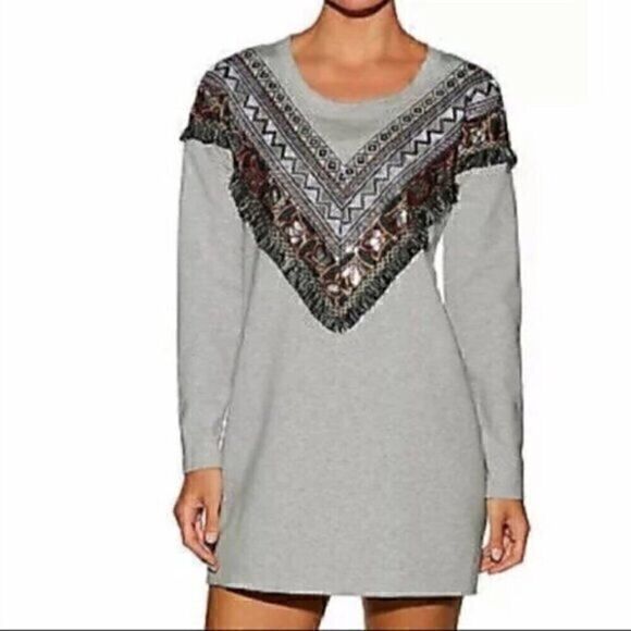 Boston Proper Dresses & Skirts - Boston Proper Aztec Tribal Embroider Heather Gray Long Sleeve Sweater Dress S